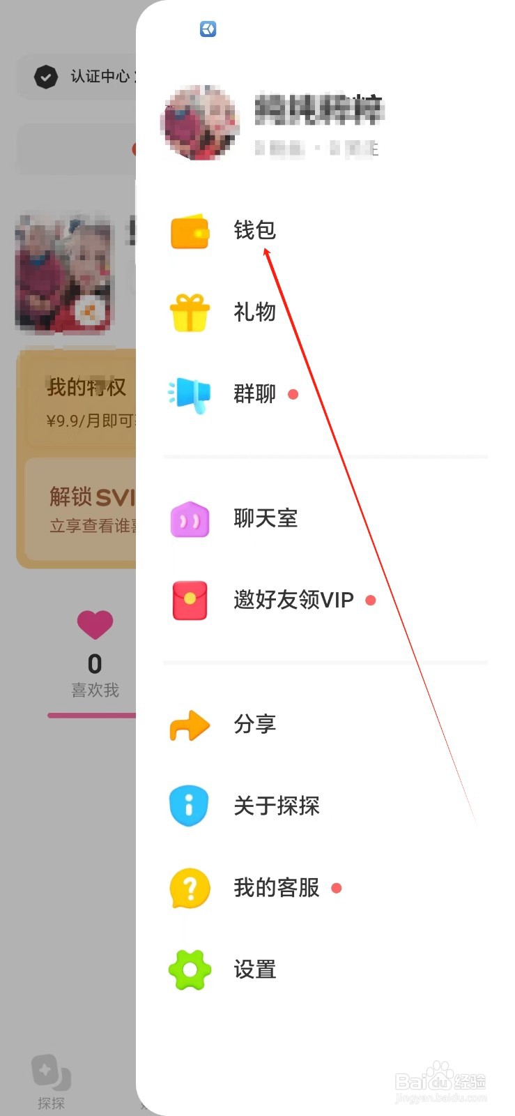 探探手机APP如何找到钱包