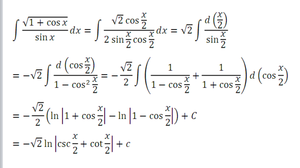 ∫〖√(1+cosx)/sinx dx〗求不定积分