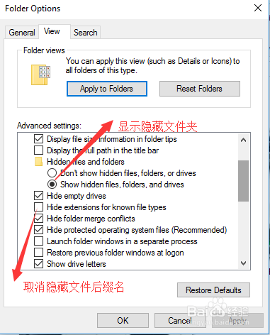 如何显示WIN10的文件后缀名和隐藏文件
