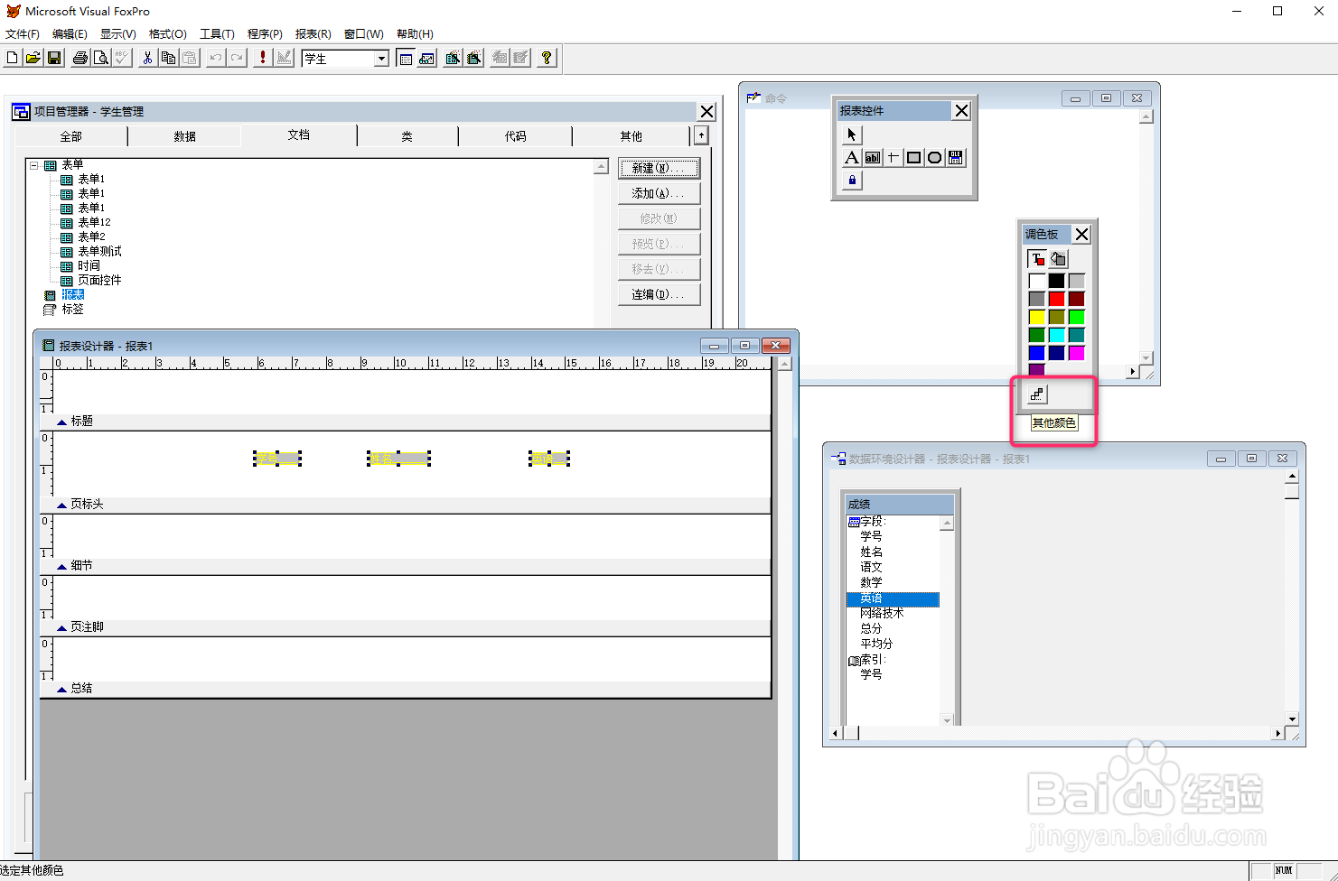 VF6.0报表设计，设置控件颜色
