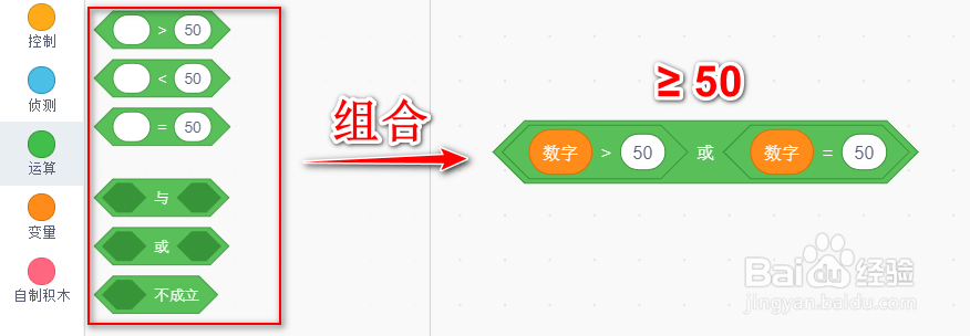 Scratch3.0大于等于≥怎么用？
