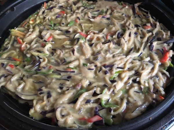 茄子辣椒鸡蛋饼