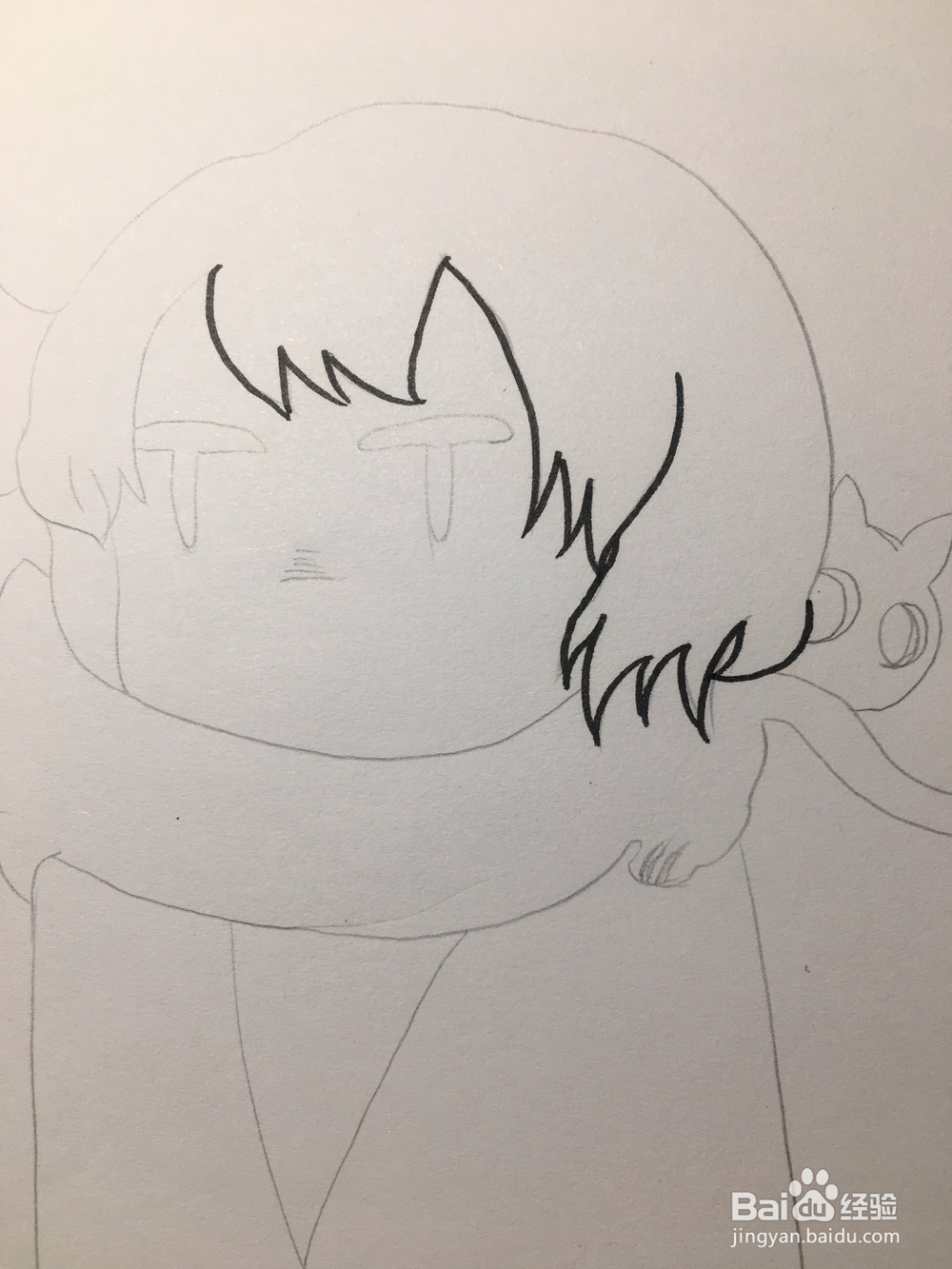 动漫线稿 画两只猫围着女孩的脖子 猫围脖简笔画