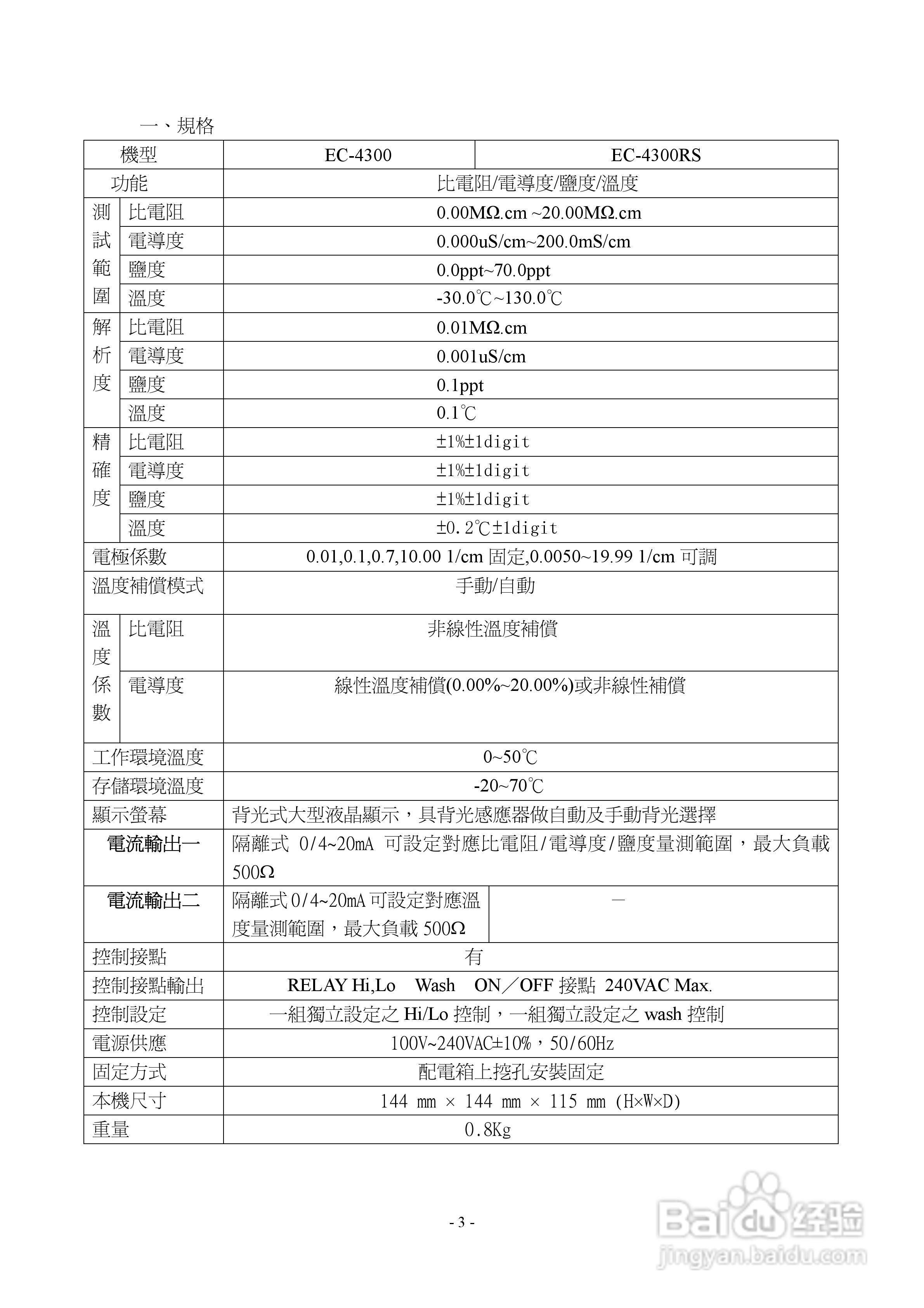 上泰EC4300微电脑电导率电阻率控制器操作手册:[1]