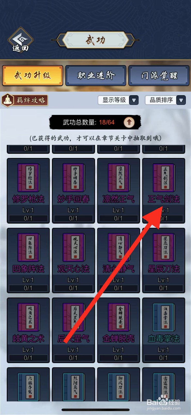 剑侠风云如何查看武功正气剑法