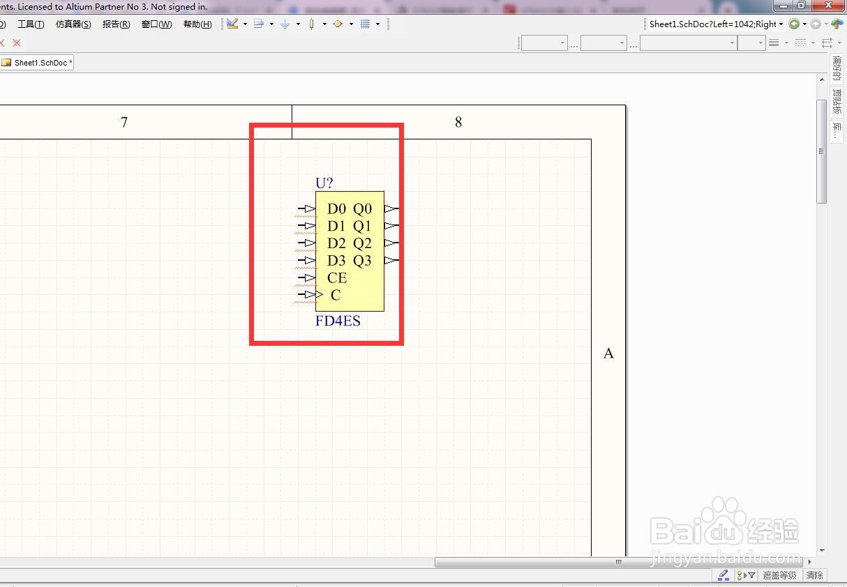 如何在AD中放置4位使能分立D型触发器？