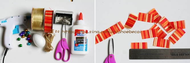 如何DIY圣诞挂饰丝带松果