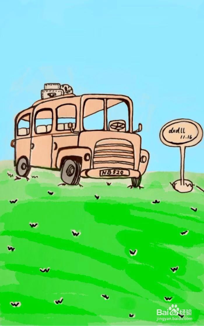 茉莉水彩手绘之老巴士