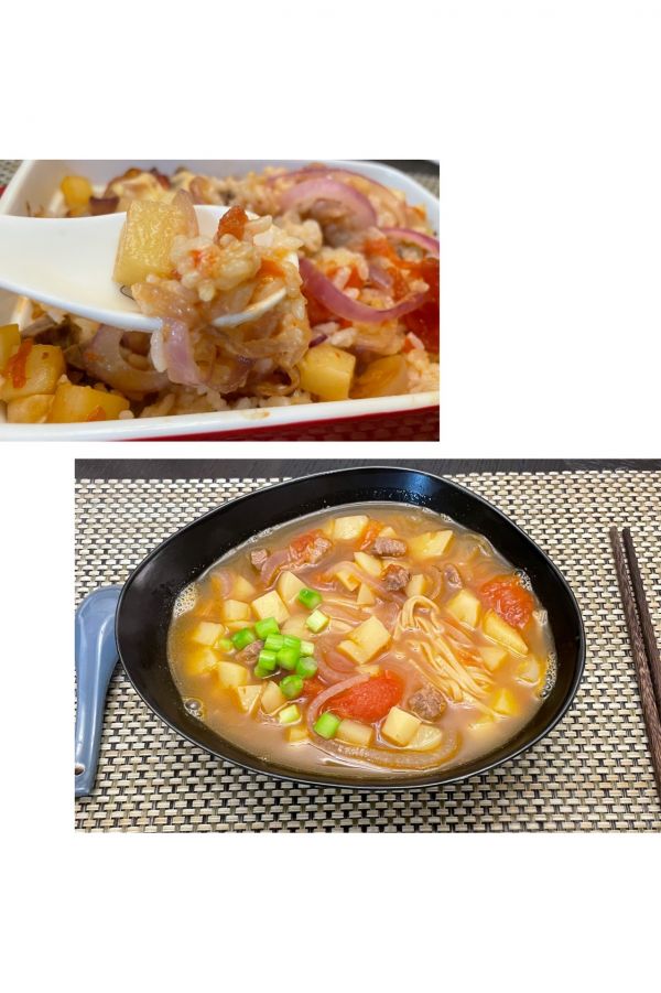 鲜香番茄牛肉面+芝士番茄牛肉焗饭