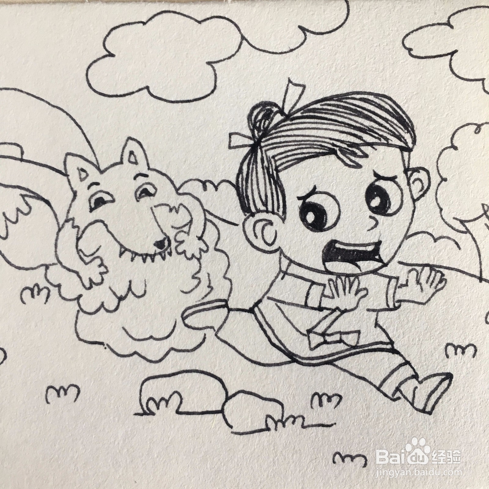 简笔画狼来了的故事怎么画？