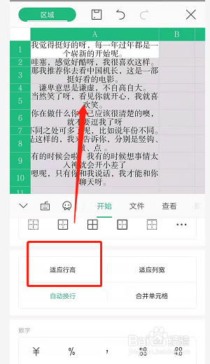 手机WPS表格如何使表格内容自动换行且适应行高