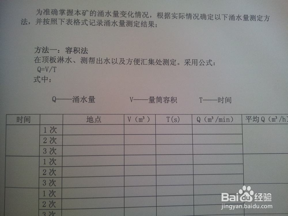 涌水量测量及台帐完善