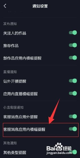 如何设置抖音客服消息为应用内横幅提醒方式？