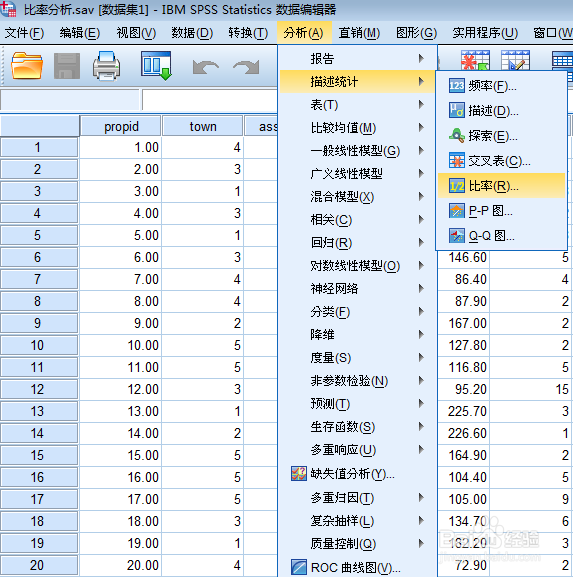如何使用spss进行比率分析