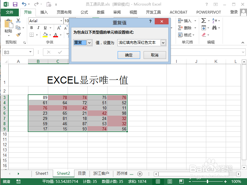 Excel如何显示标记数字唯一值