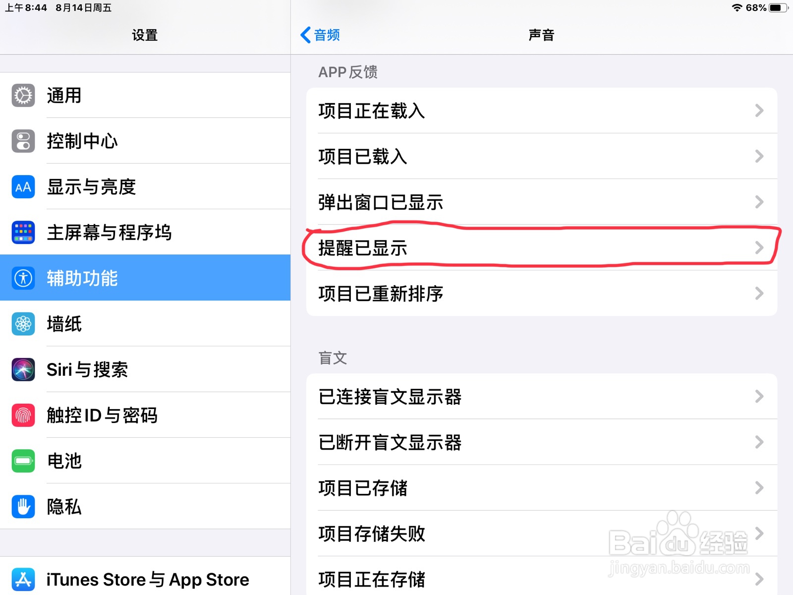 iPad怎么在旁白设置提醒已显示的预览