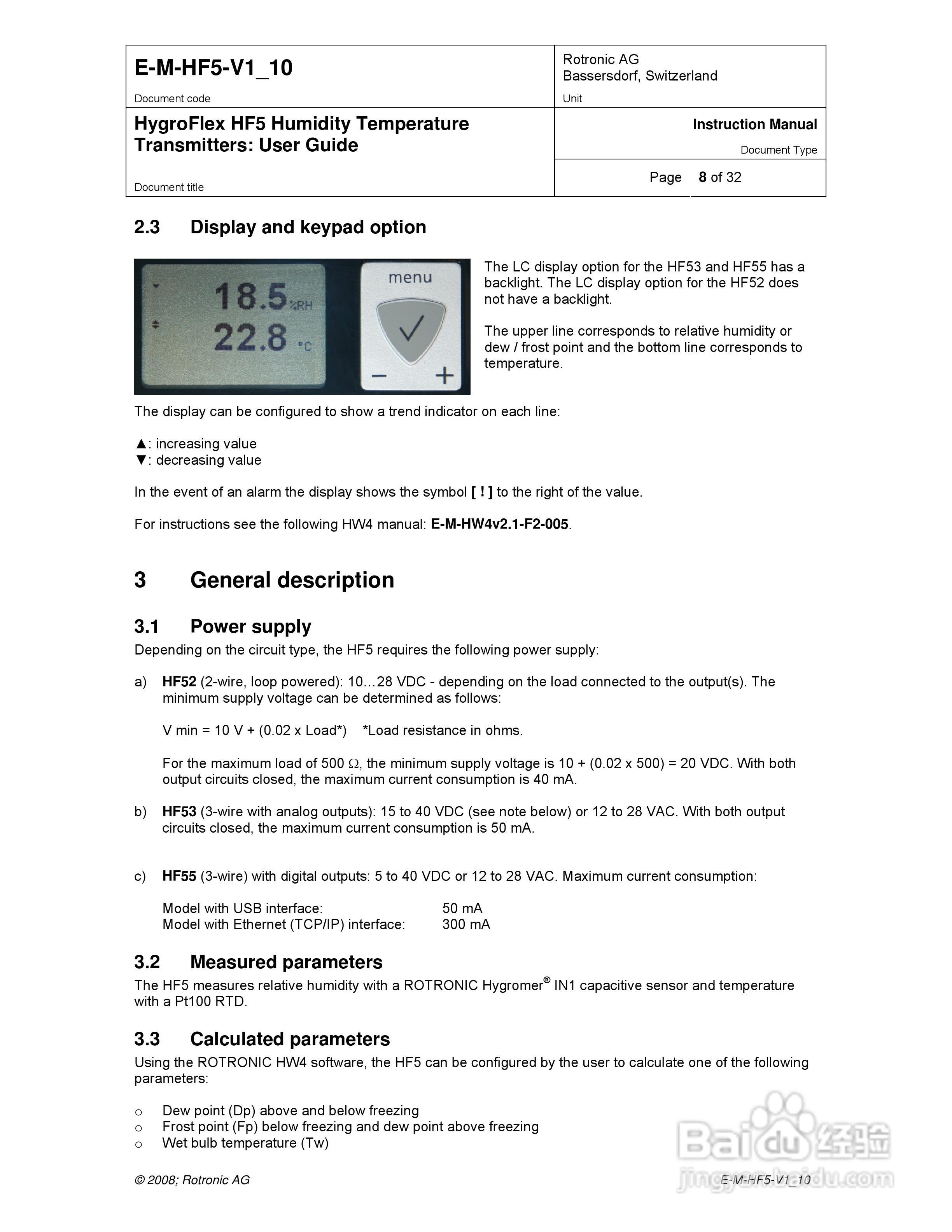HF5工业温湿度变送器操作手册:[1]