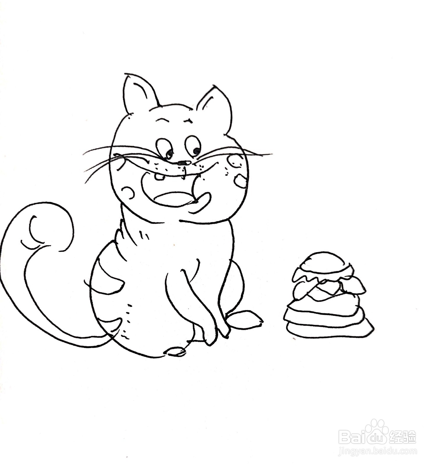 想吃汉堡的猫线描画怎么画