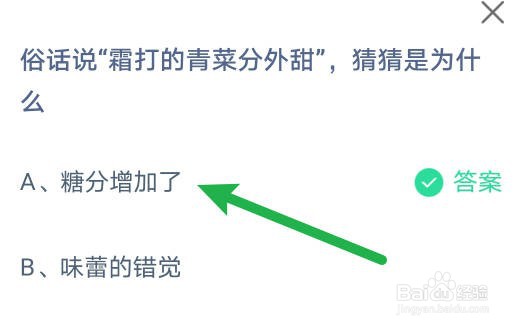 蚂蚁庄园:俗话说“霜打的青菜分外甜”是为什么