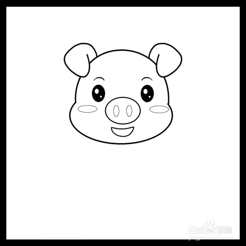 如图,接着画出小猪脸部的图案.
