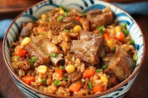 好吃的排骨焖饭家庭自制