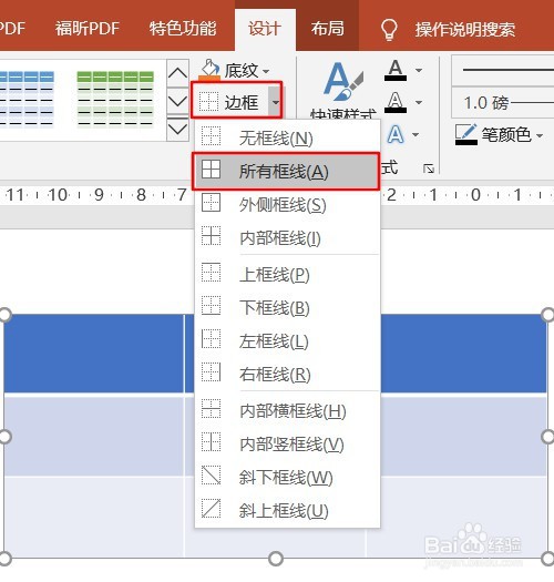 PPT中如何修改表格边框的颜色和线型