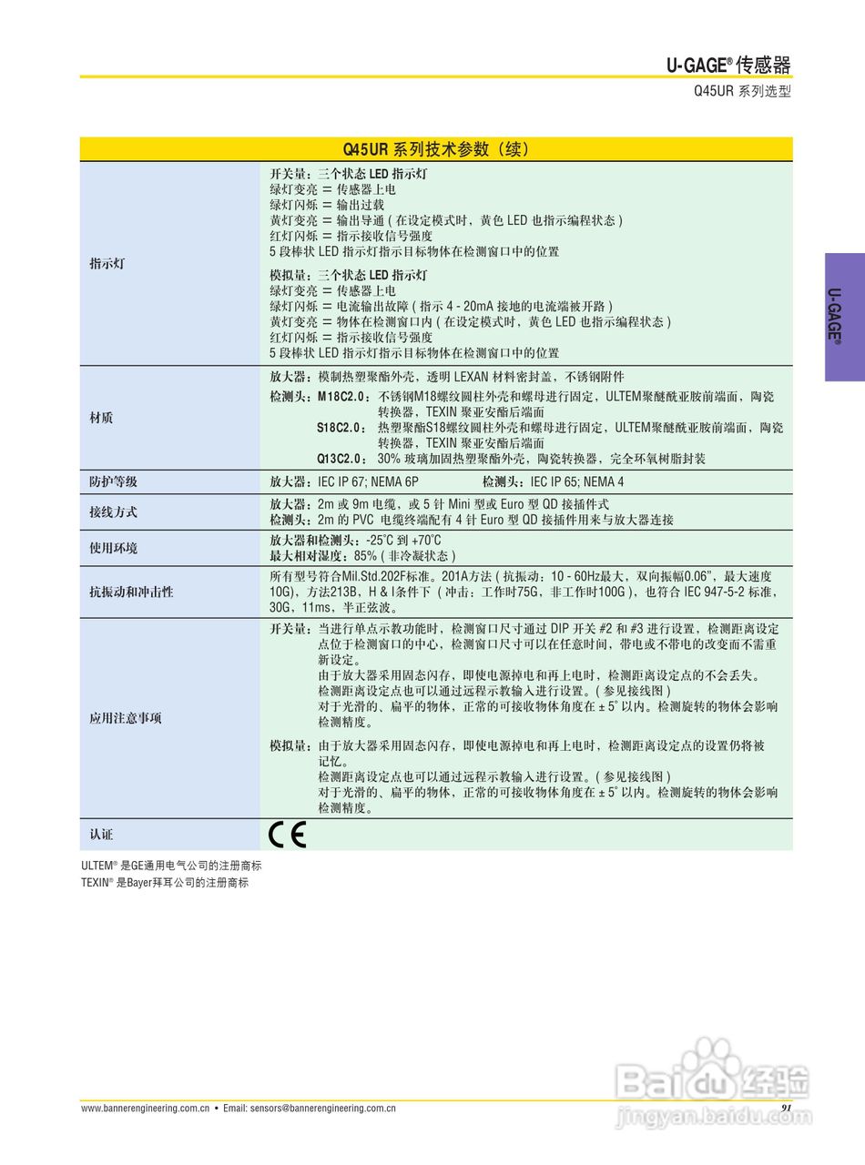Banner T30UHPBQ型U-GAGE®传感器说明书:[2]