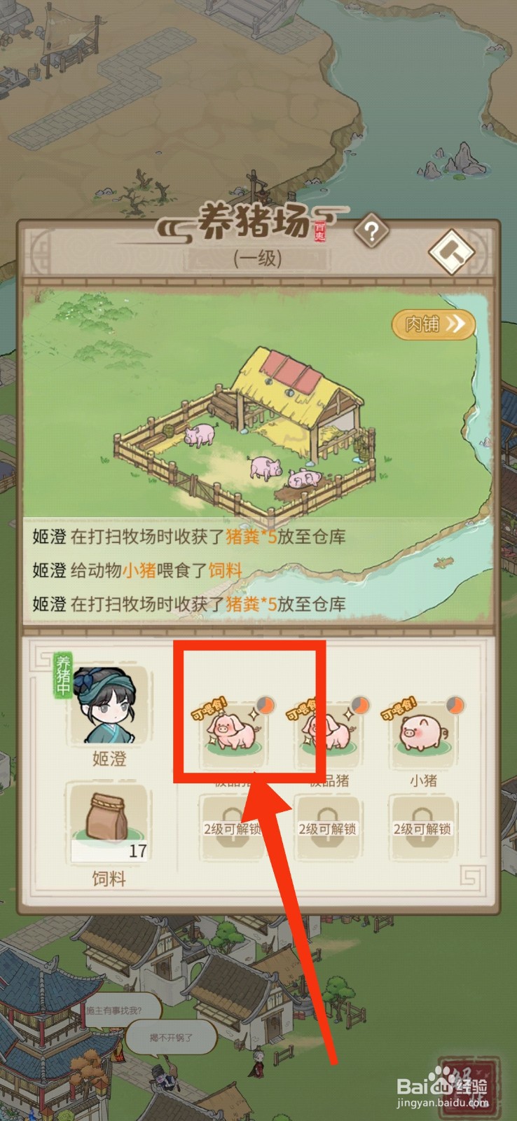 解忧小村落喂养小猪 的方法
