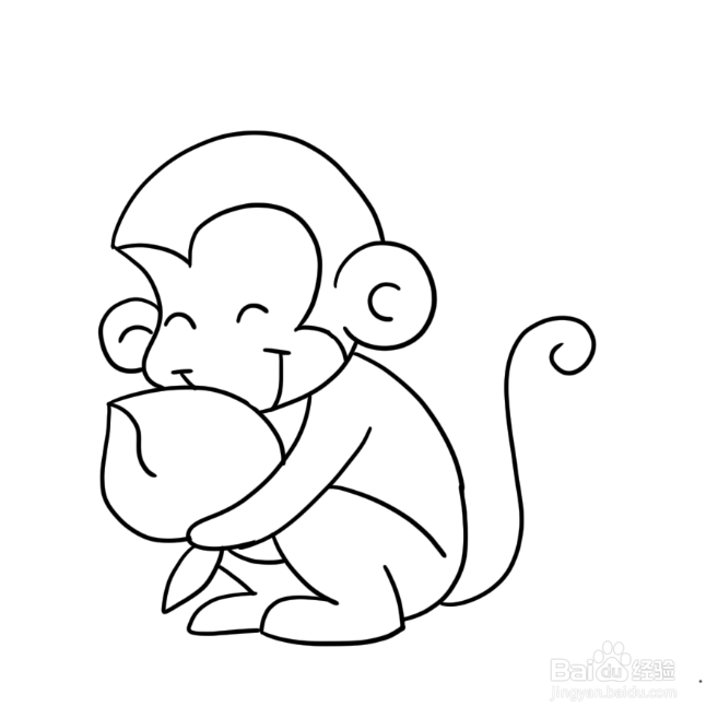 吃桃子的小猴子简笔画