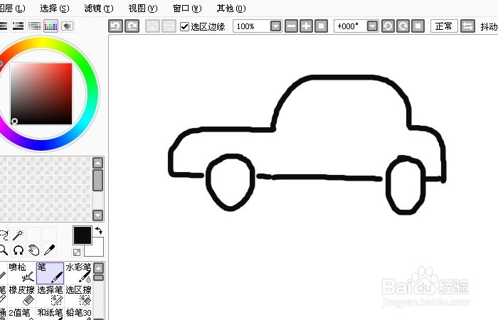 Sai软件手绘简笔画怀旧的小轿车