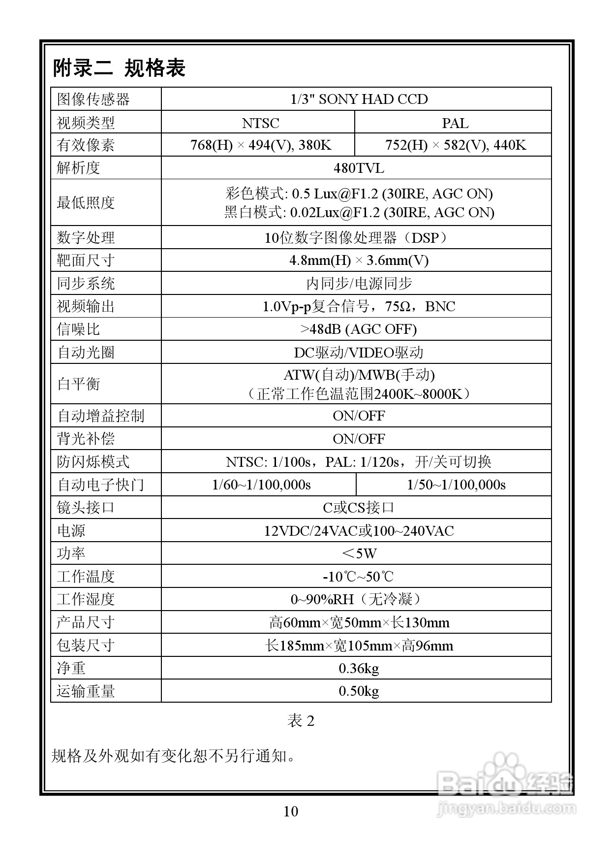 V5112-A2系列日夜型摄像机说明书