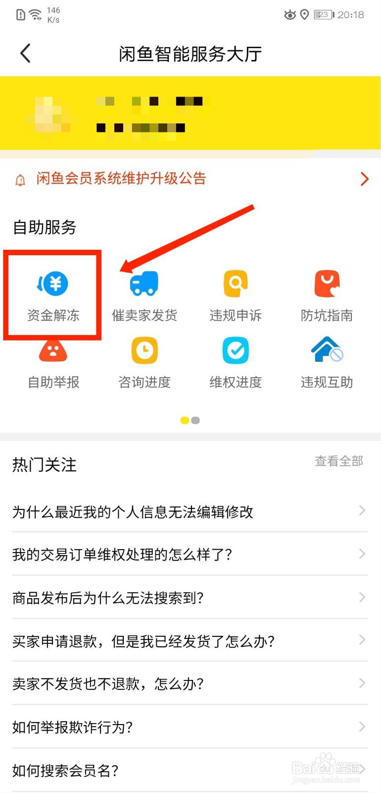 闲鱼怎么进行资金解冻