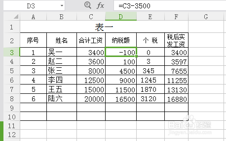 计算工资中个人所得税公式