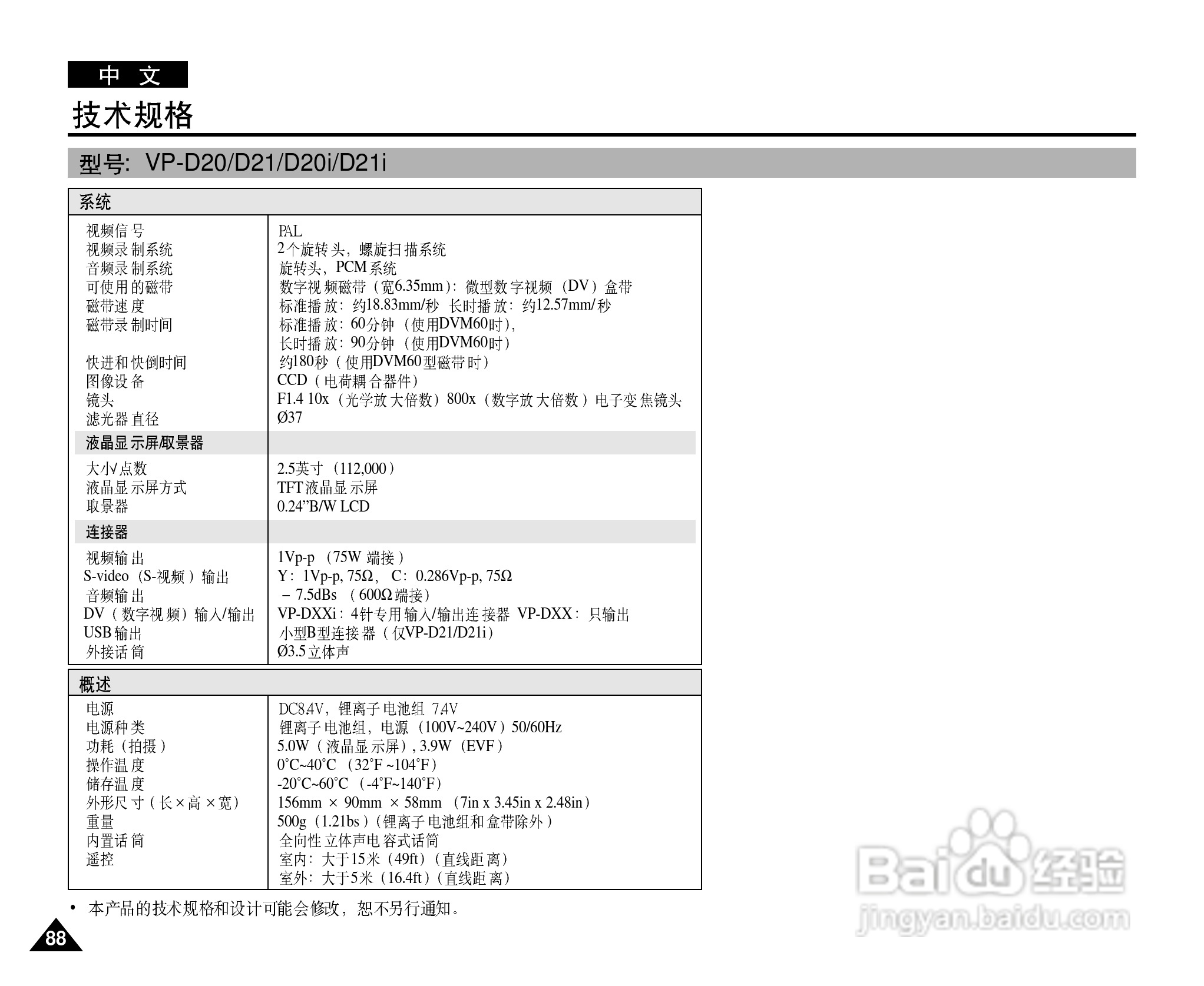 三星VP-D21数字摄录一体机用户说明书:[9]