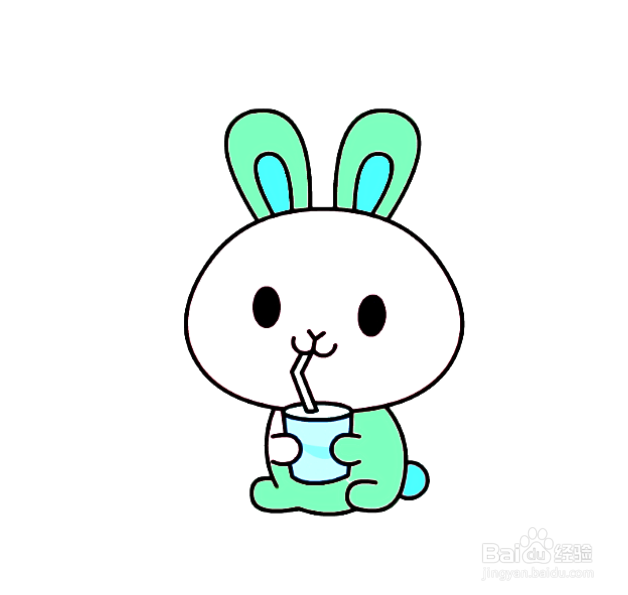 如何画手喝饮料的兔子的简笔画？
