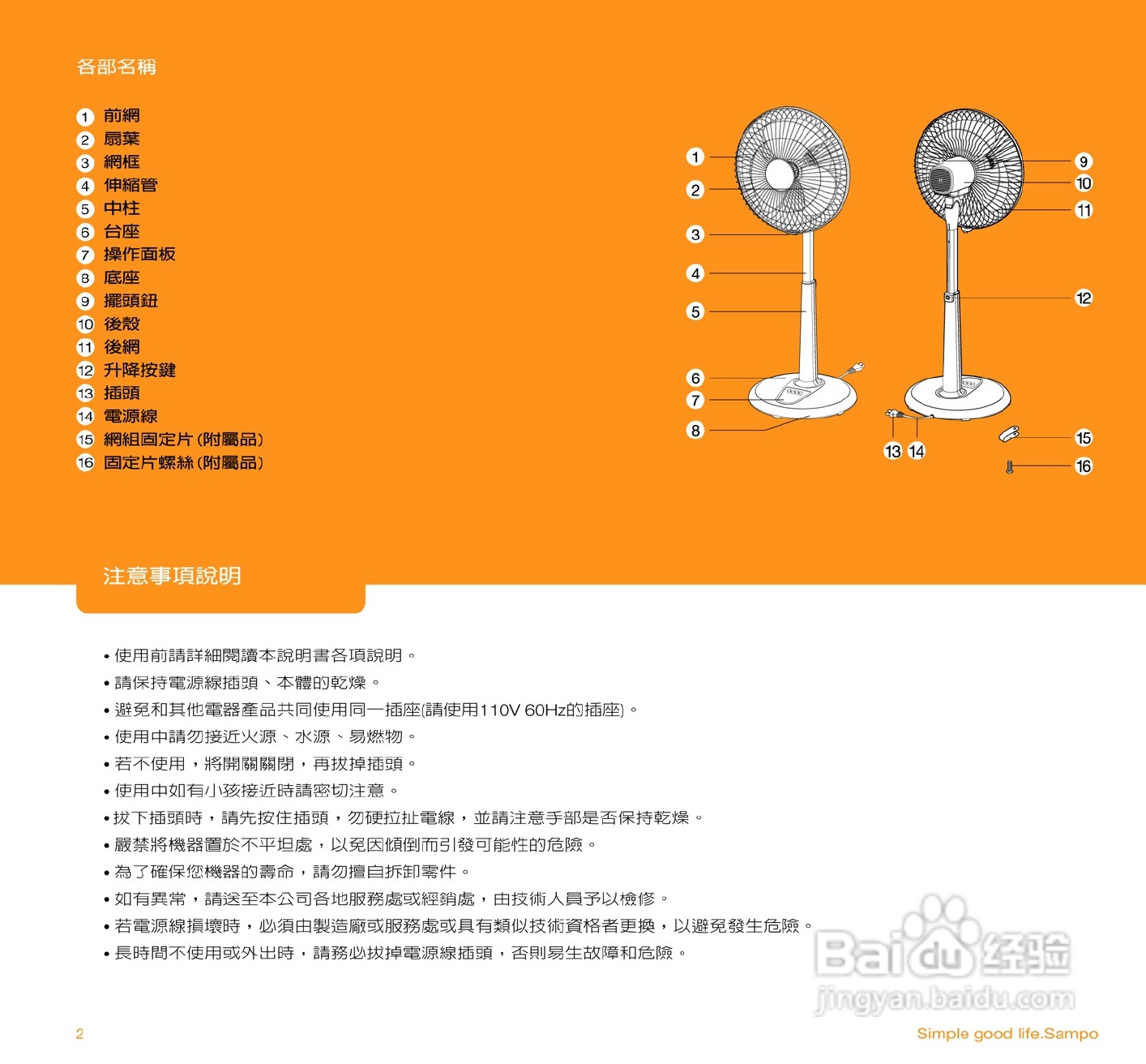 声宝SK-FJ14电立扇说明书