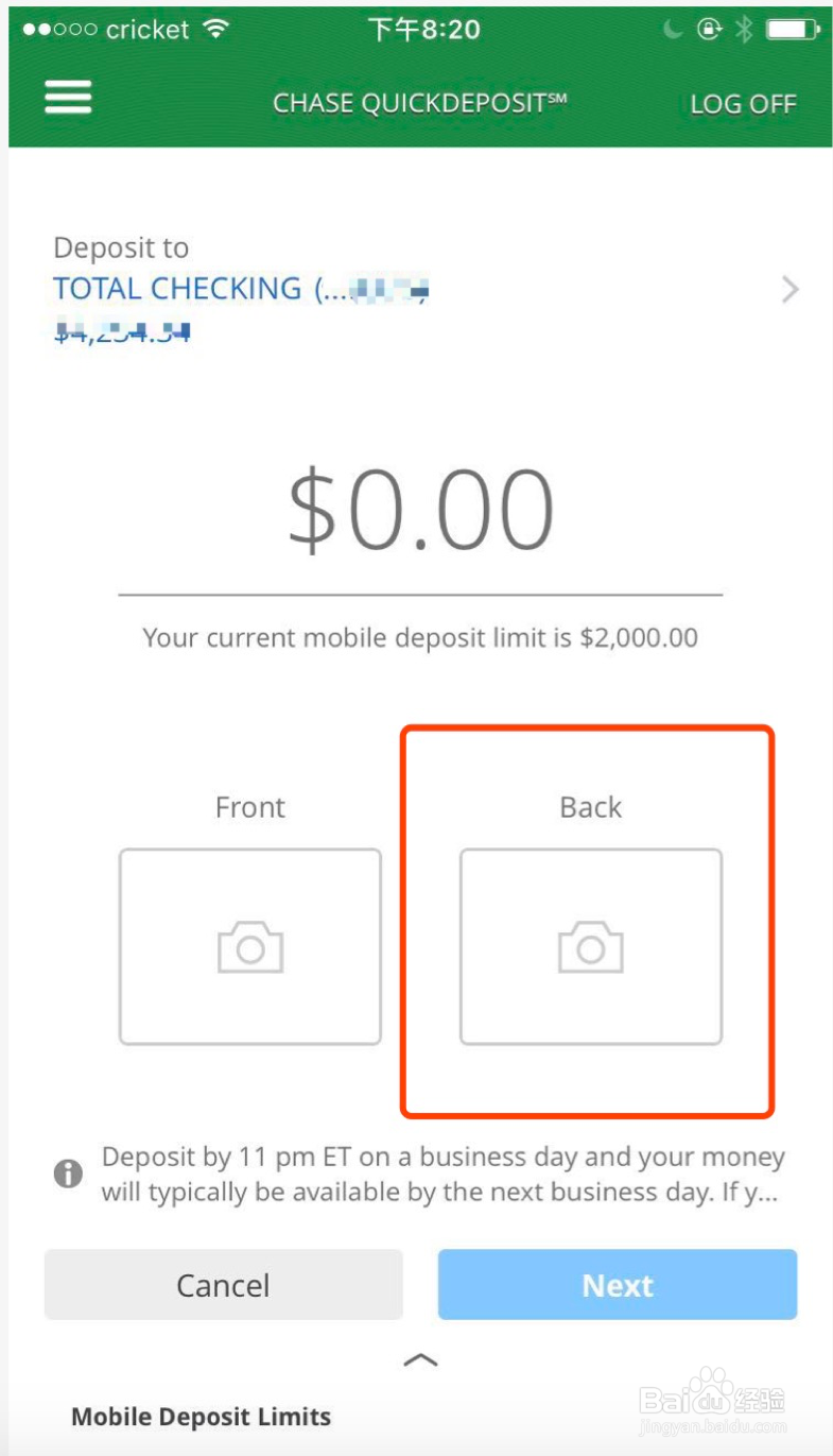 Chase手机银行取现支票