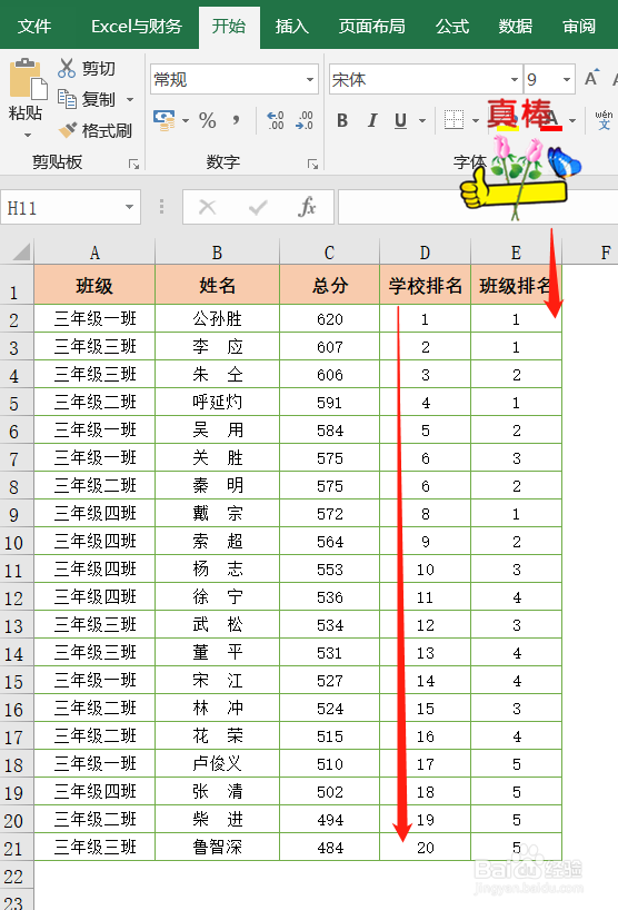 Excel技巧：学生成绩按学校和班级分别排名次