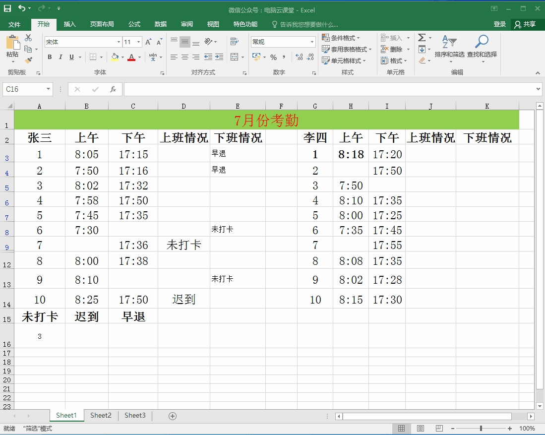 Excel考勤表统计技巧的妙用