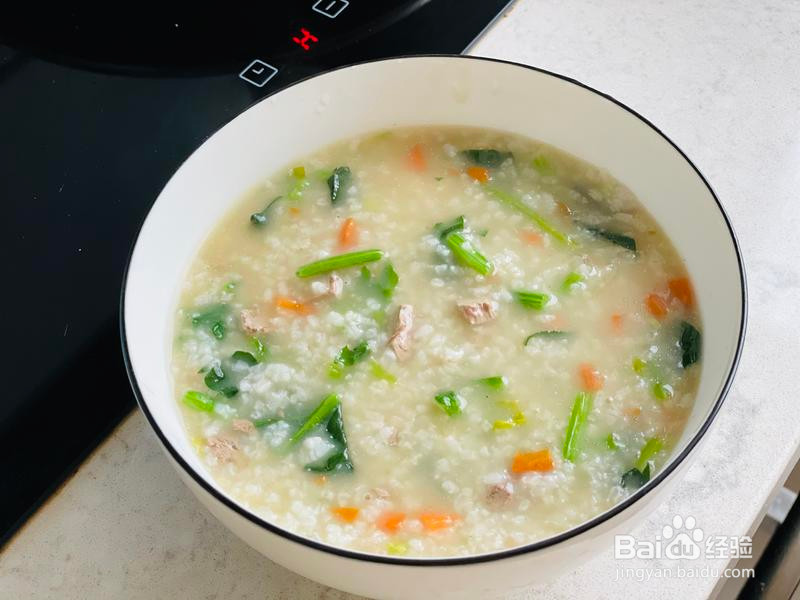 超级简单菠菜猪肝粥的做法