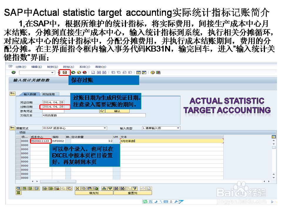 SAP中Actua statis targ accou实际统计指标记账
