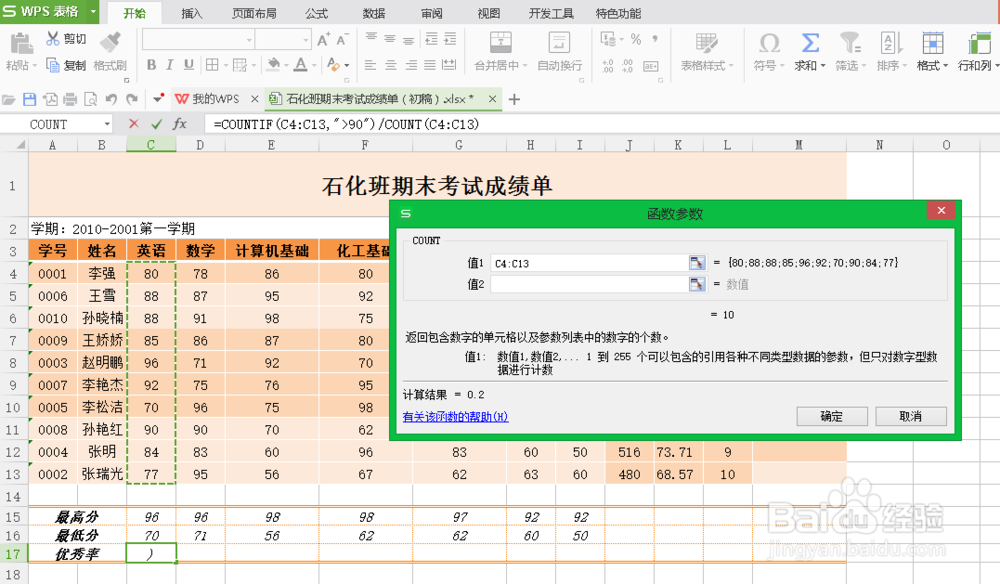 如何计算优秀率