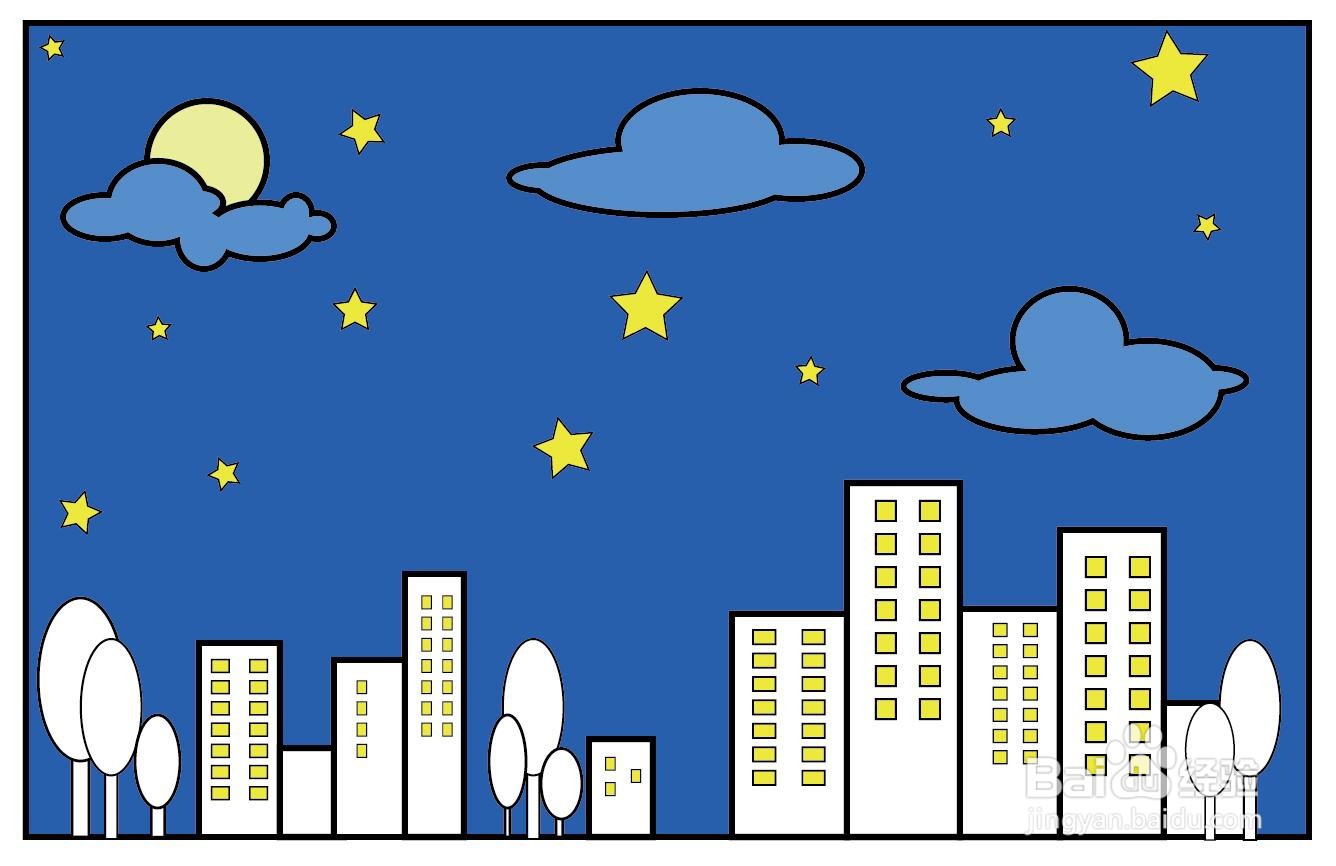 简笔画:城市夜景