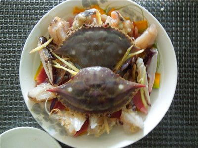 南瓜咸肉蒸白蟹