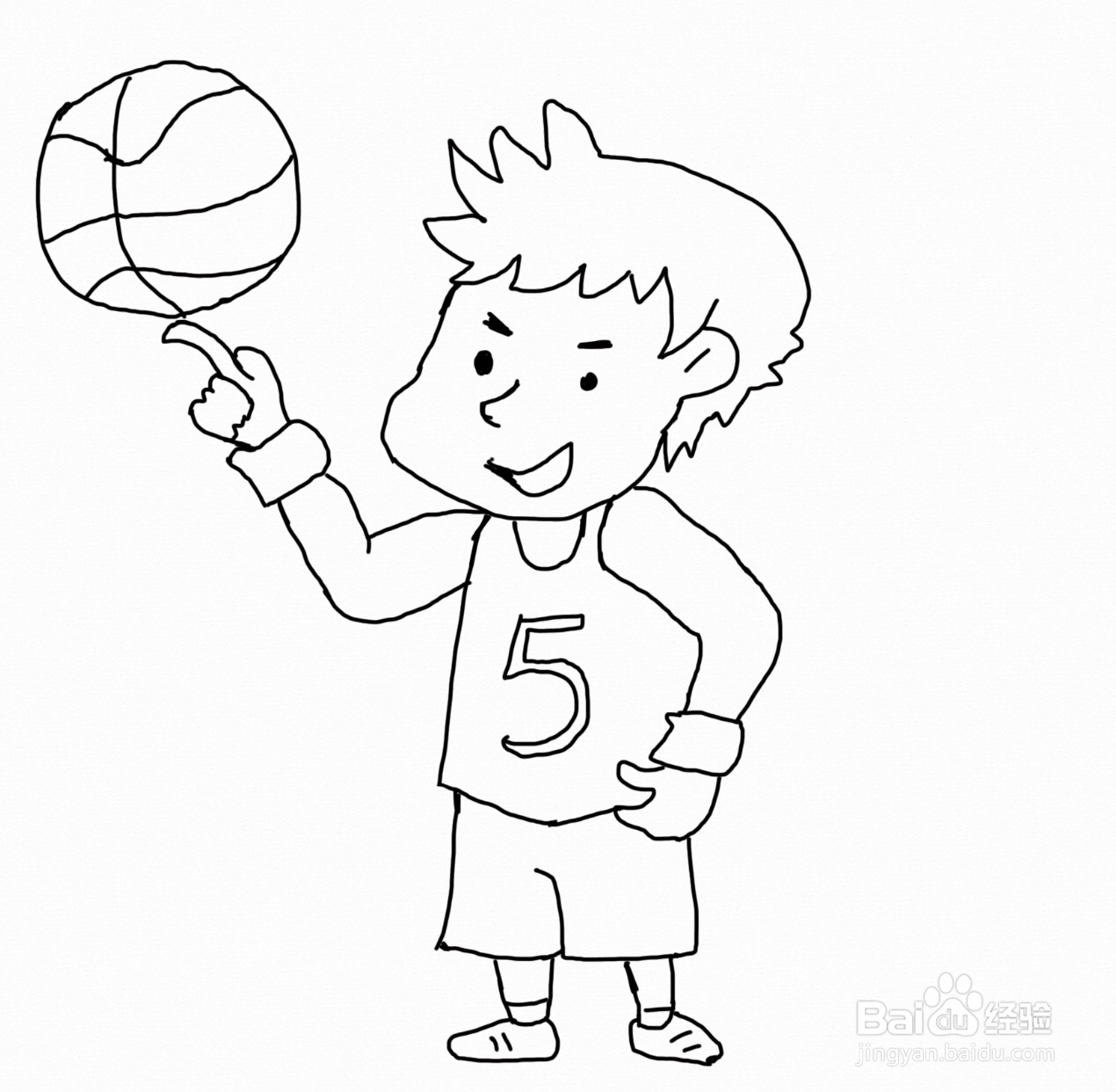 拿着篮球的男孩简笔画图片