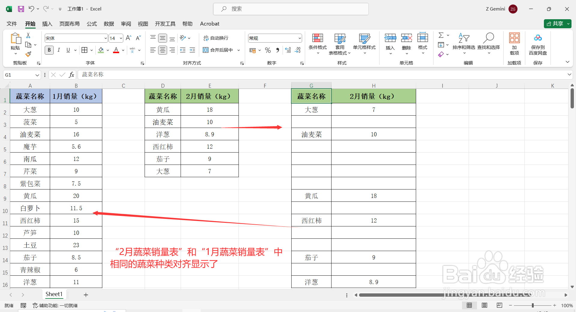 如何设置Excel表格不同列中的相同项对齐显示?