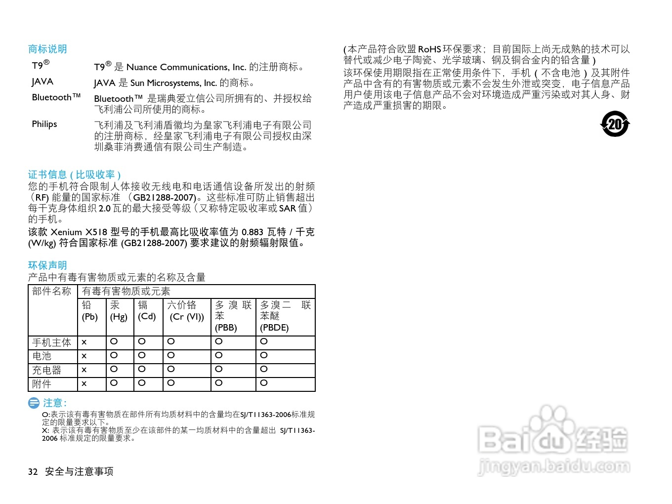 飞利浦X518手机使用说明书:[4]
