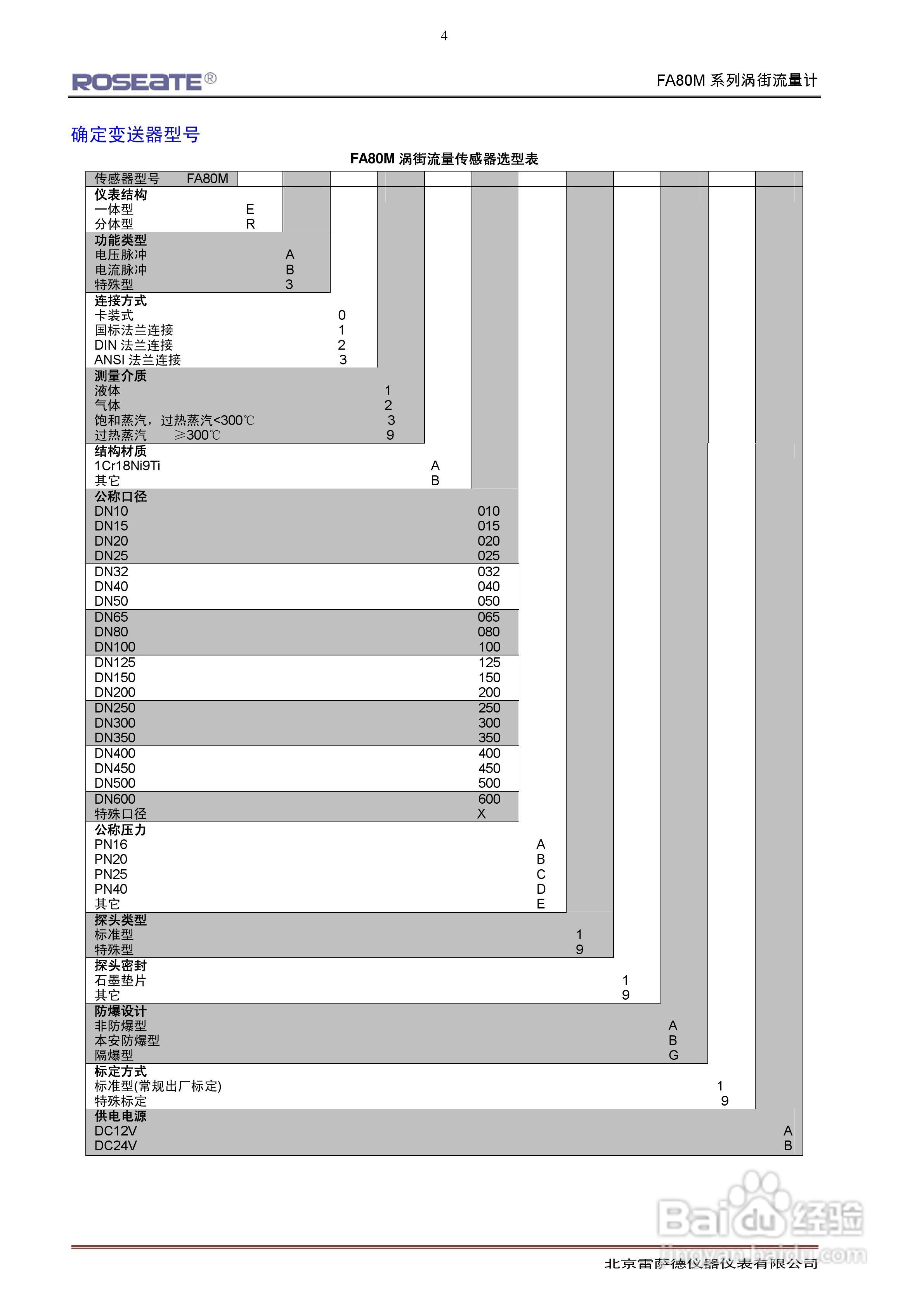 ROSEATE FA80M系列涡街流量计说明书:[1]
