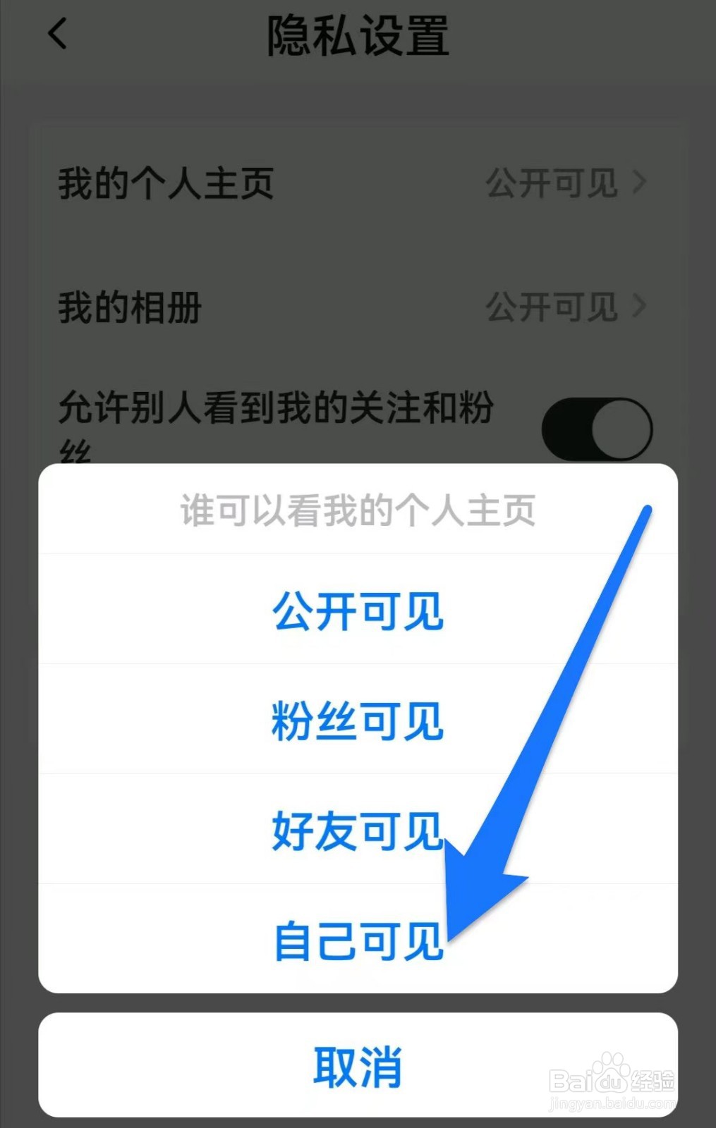 秀动在哪里设置仅自己可见主页