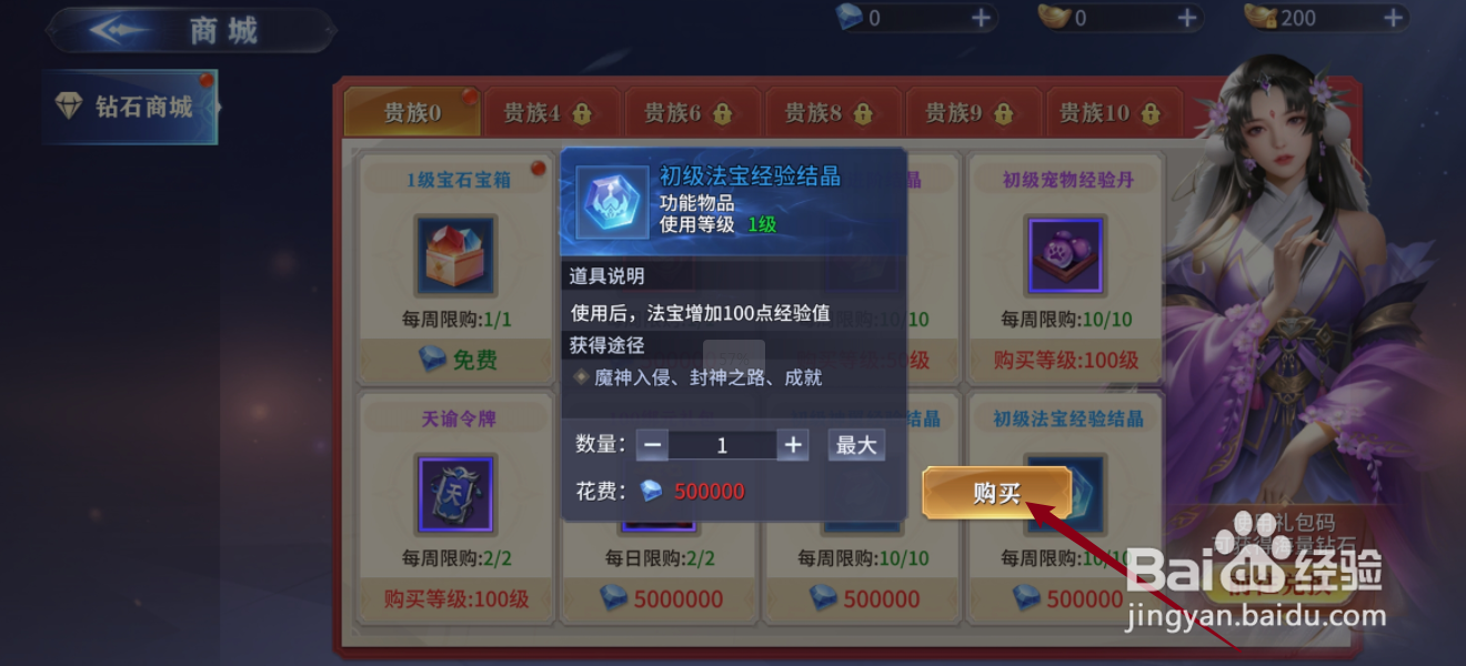 仙魔尘缘如何购买【初级法宝经验结晶】
